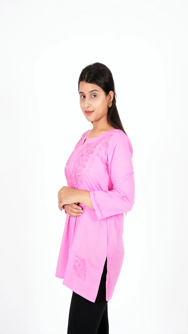 Pink_Cotton_Casual_Short_Kurti_For_Women