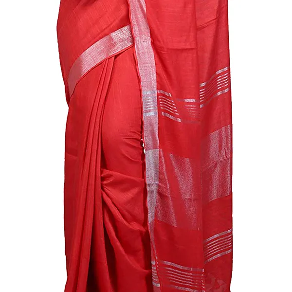 Red_Bhagalpuri_women's_Handloom_Linen_Cotton_Ethnic_Wear_Saree_With_Running_Unstitched_Blouse_Piece