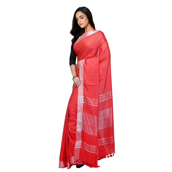 Red_Bhagalpuri_women's_Handloom_Linen_Cotton_Ethnic_Wear_Saree_With_Running_Unstitched_Blouse_Piece