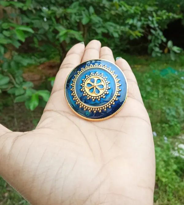Assamese_Traditional_Copper_Gold_Plated_Blue_Colour_Finger-Ring_For_Girls_&_Women