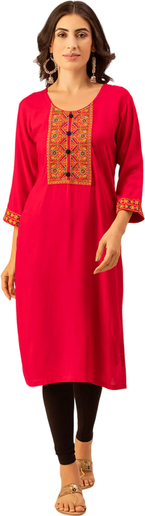 Magenta_Rayon_Women_Kurta,_Colourful_Embroidery_Work