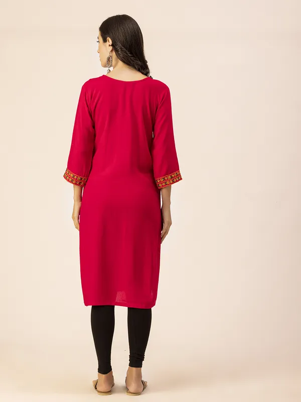 Magenta_Rayon_Women_Kurta,_Colourful_Embroidery_Work