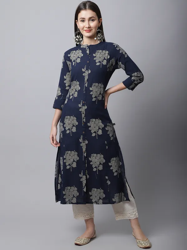Dark_Blue_Cotton_Floral_Printed_A-line_Kurta