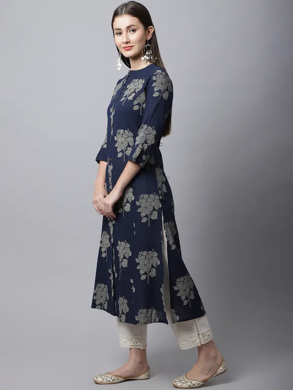 Dark_Blue_Cotton_Floral_Printed_A-line_Kurta