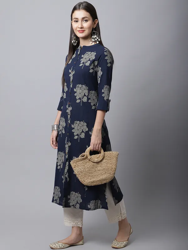 Dark_Blue_Cotton_Floral_Printed_A-line_Kurta