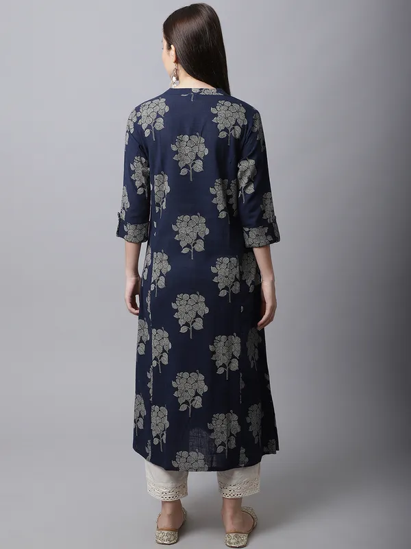 Dark_Blue_Cotton_Floral_Printed_A-line_Kurta
