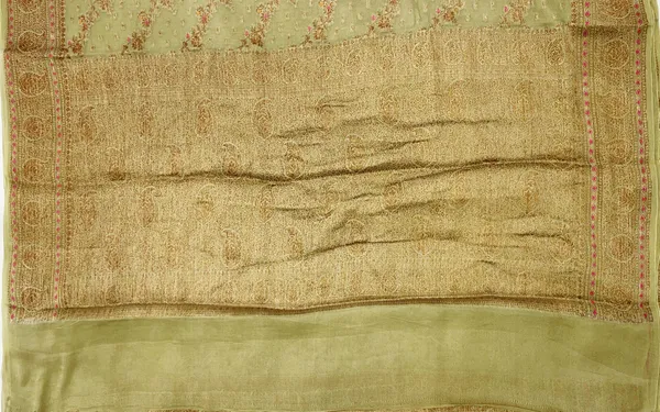 Humairah_Presents_Pure_Handloom_Olive_Chiffon_Floral_Copper_Zari_Mina_Stripe_Jaal_with_Paisley_Mina_Zari_Border_and_Olive_Blouse