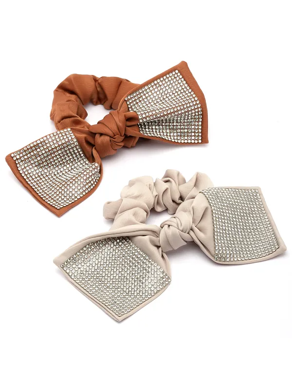 Vogue_Hair_Accessories_Brown_And_Beige_Fancy_Party_Big_Size_Bow_Scrunchies_For_Girls_and_Women_Set_of_2