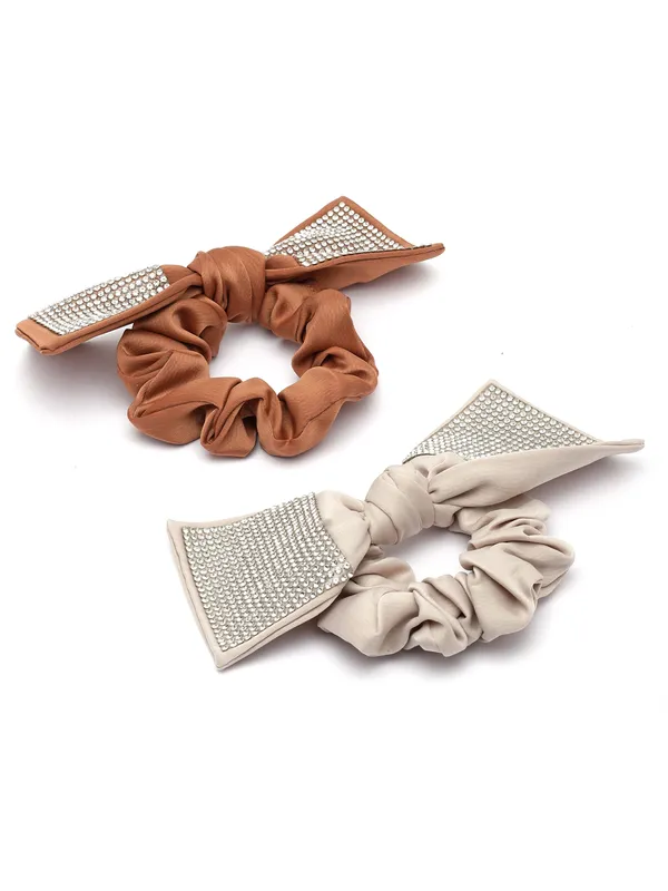 Vogue_Hair_Accessories_Brown_And_Beige_Fancy_Party_Big_Size_Bow_Scrunchies_For_Girls_and_Women_Set_of_2