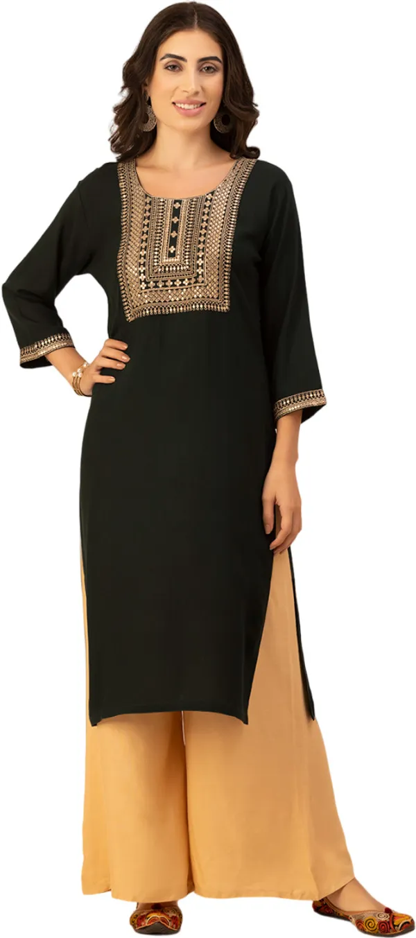 Black_Rayon_Women_Kurta,_Golden_Embroidery_&_Sequence_Work