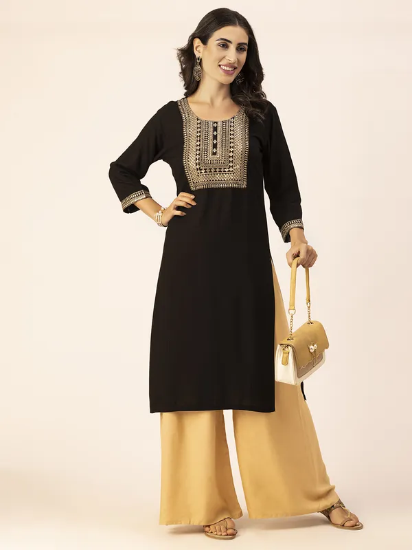 Black_Rayon_Women_Kurta,_Golden_Embroidery_&_Sequence_Work