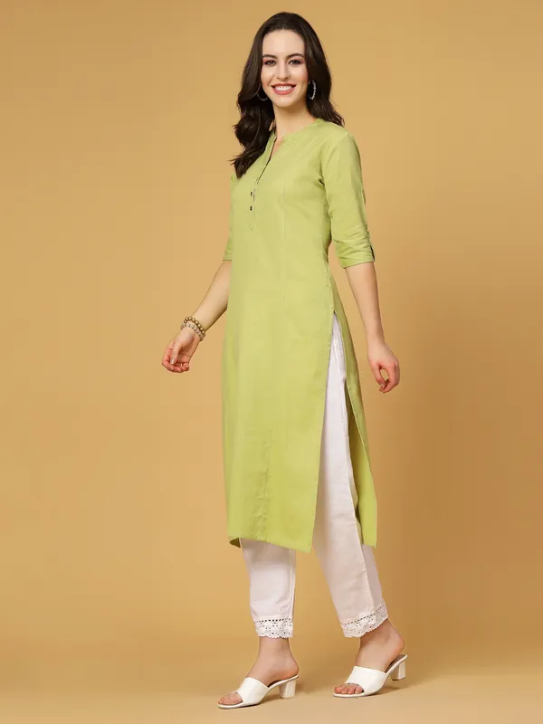Light_Green_Cotton_Solid_Straight_Kurta