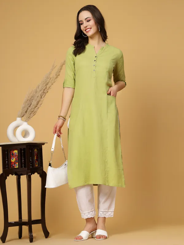 Light_Green_Cotton_Solid_Straight_Kurta
