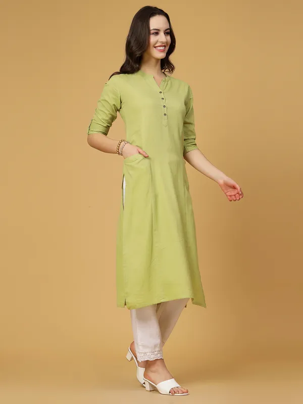Light_Green_Cotton_Solid_Straight_Kurta