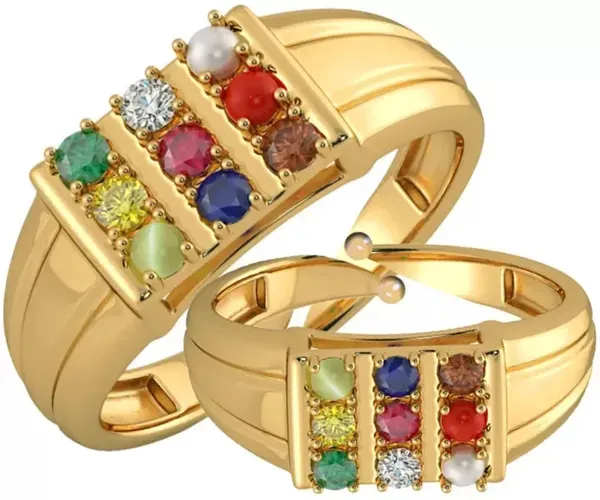 White_Navaratna_9_Gemstone_Gold_Plated_Good_Luck_Finger_Ring_For_Men_&_Women