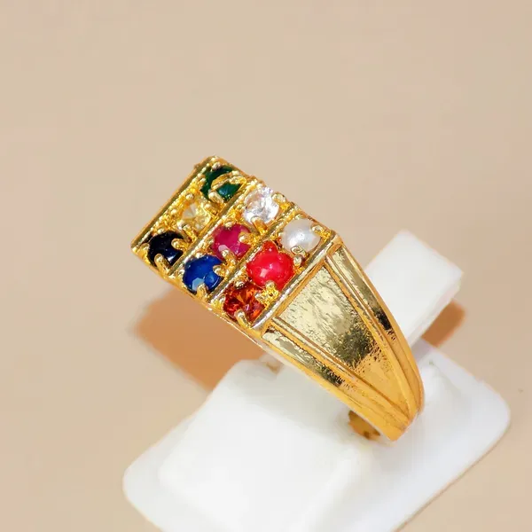 White_Navaratna_9_Gemstone_Gold_Plated_Good_Luck_Finger_Ring_For_Men_&_Women