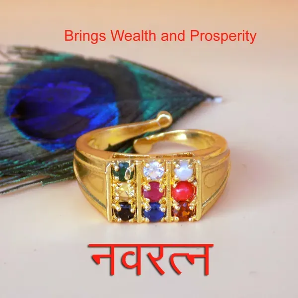 White_Navaratna_9_Gemstone_Gold_Plated_Good_Luck_Finger_Ring_For_Men_&_Women