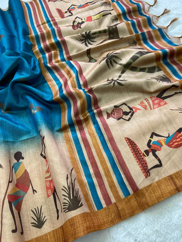 Sitara_Blue_–_Starry_Navratri_Special_|_Soft_Tussar_Silk_Saree_with_Print,_Zari_Line_Saree_&_Print_Blouse_with_Tassels