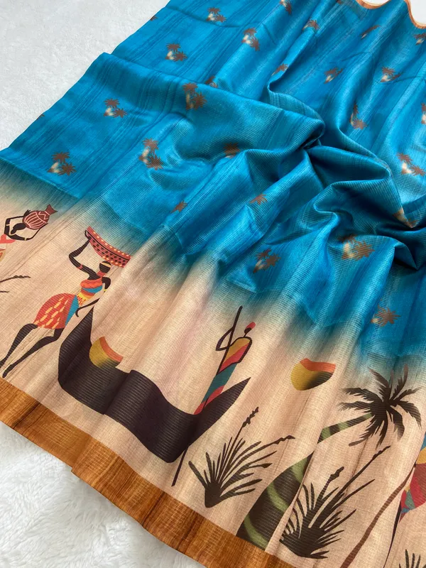 Sitara_Blue_–_Starry_Navratri_Special_|_Soft_Tussar_Silk_Saree_with_Print,_Zari_Line_Saree_&_Print_Blouse_with_Tassels