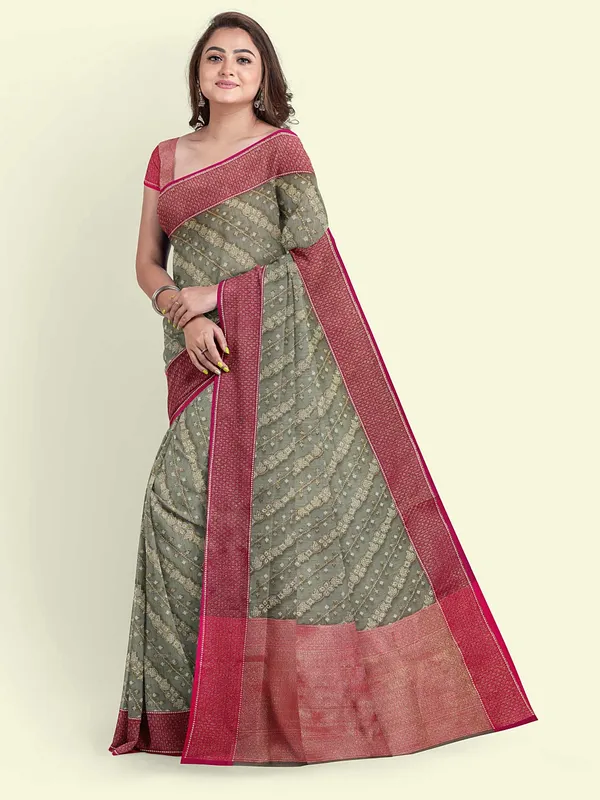 Grey_Cotton_Blend_Banarasi_Sarees_For_Women