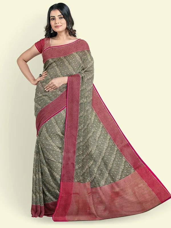 Grey_Cotton_Blend_Banarasi_Sarees_For_Women