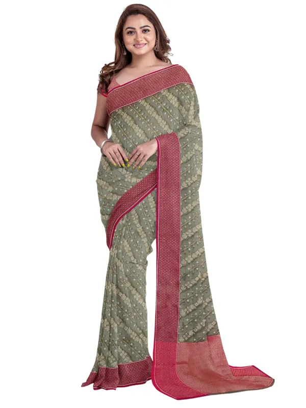 Grey_Cotton_Blend_Banarasi_Sarees_For_Women