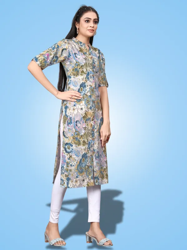 Light_Blue_Classic_Rayon_Floral_Printed_Straight_KurtIs