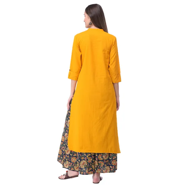 Yellow_Cotton_Solid_Kurta_With_Printed_Flair_Palazzo_Bottom_Set