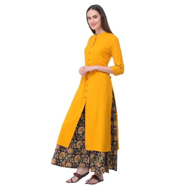 Yellow_Cotton_Solid_Kurta_With_Printed_Flair_Palazzo_Bottom_Set
