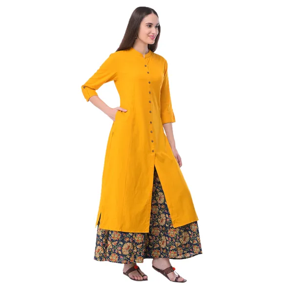 Yellow_Cotton_Solid_Kurta_With_Printed_Flair_Palazzo_Bottom_Set