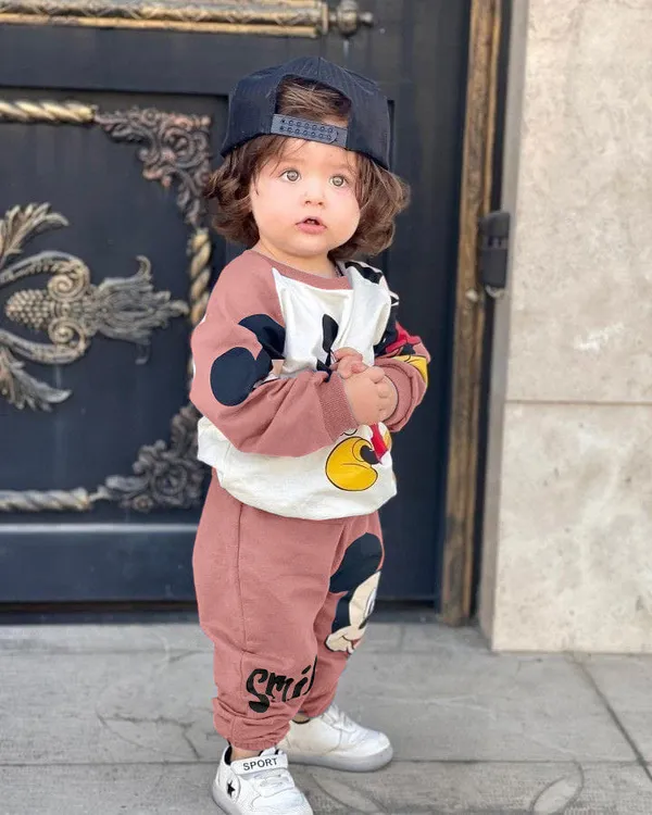 Pack_of_2_Peach__And__White_Baby_Boy_and_Girls__Poly_Cotton_Cartoon_Print_Long_Sleeve_Zipper_Hoodie__and_Sweatshirt_With_Shorts