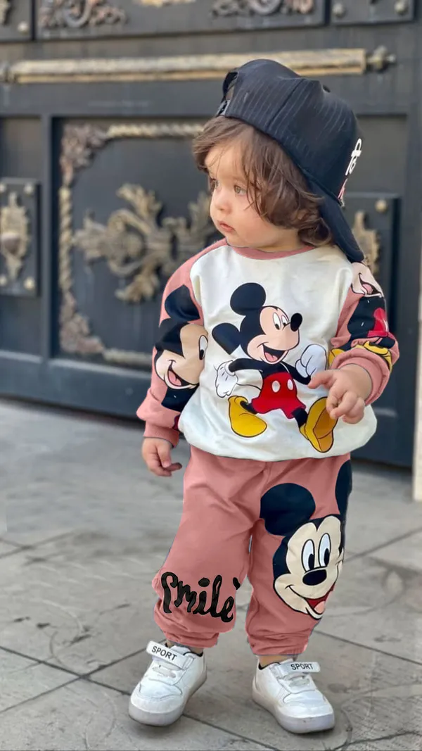 Pack_of_2_Peach__And__White_Baby_Boy_and_Girls__Poly_Cotton_Cartoon_Print_Long_Sleeve_Zipper_Hoodie__and_Sweatshirt_With_Shorts
