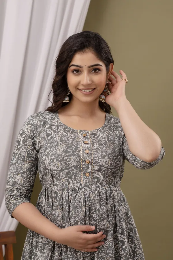 Grey_Printed_Pure_Cotton_Rayon_Anarkali_Maternity_Kurta