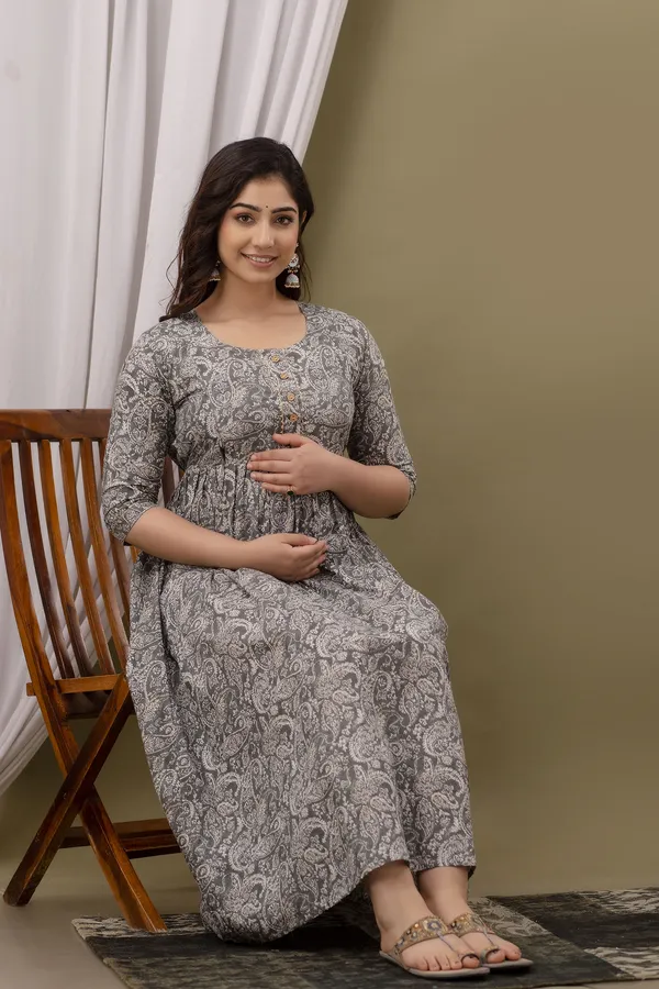 Grey_Printed_Pure_Cotton_Rayon_Anarkali_Maternity_Kurta