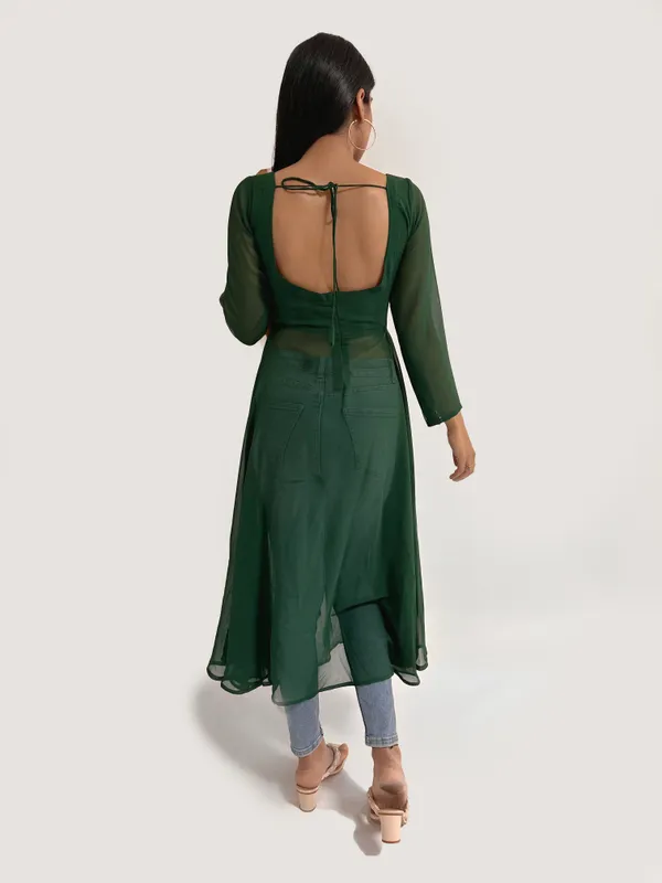 Women_Flared_Georgette_Green_Kurta