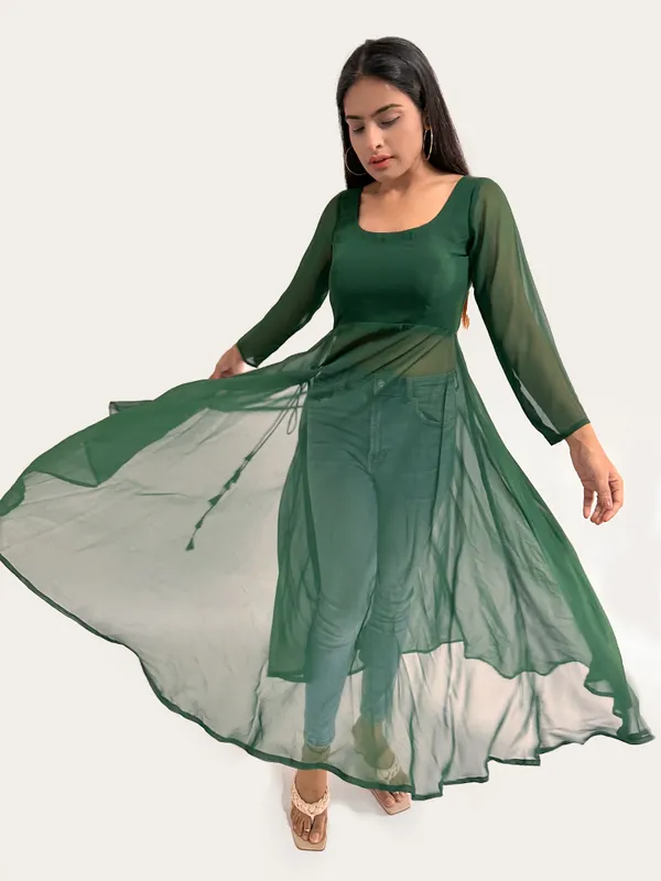 Women_Flared_Georgette_Green_Kurta