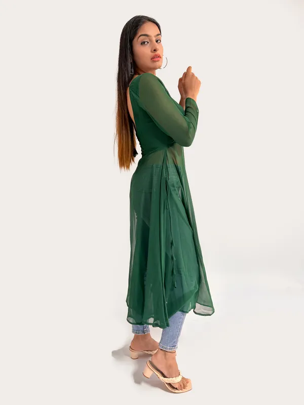 Women_Flared_Georgette_Green_Kurta
