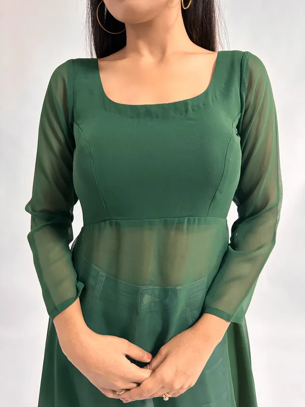 Women_Flared_Georgette_Green_Kurta
