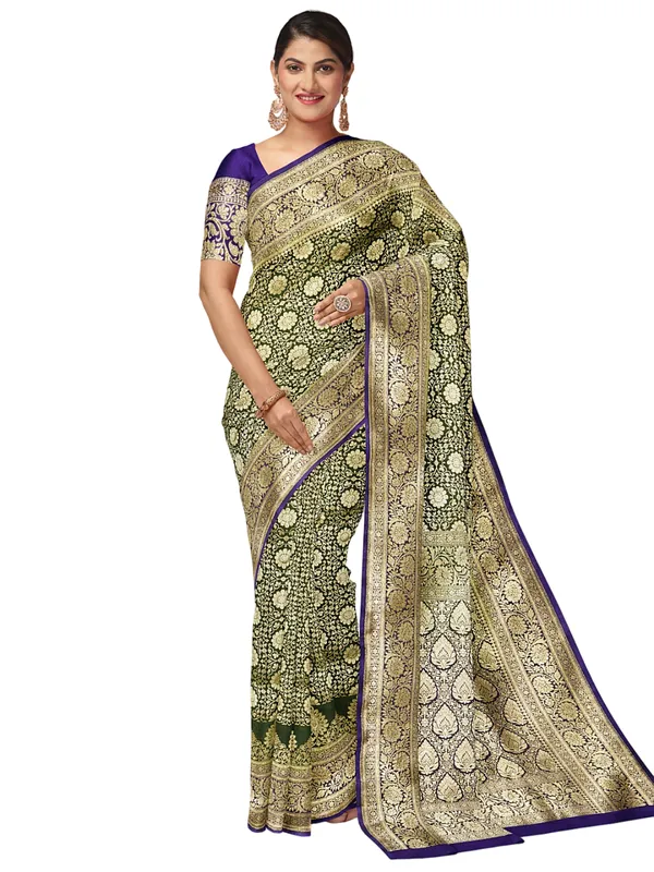 Green_Satin_Silk_Banarasi_Sarees_For_Women