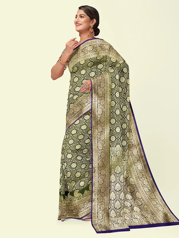 Green_Satin_Silk_Banarasi_Sarees_For_Women
