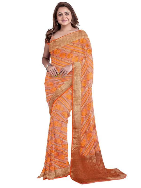 Orange_Cotton_Blend_Banarasi_Sarees_For_Women