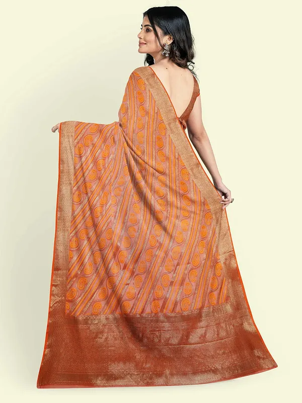 Orange_Cotton_Blend_Banarasi_Sarees_For_Women