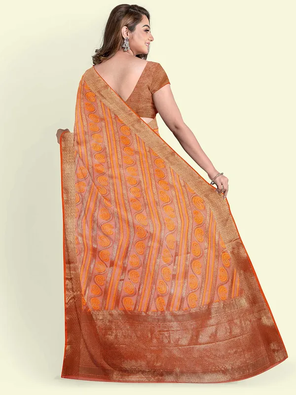 Orange_Cotton_Blend_Banarasi_Sarees_For_Women