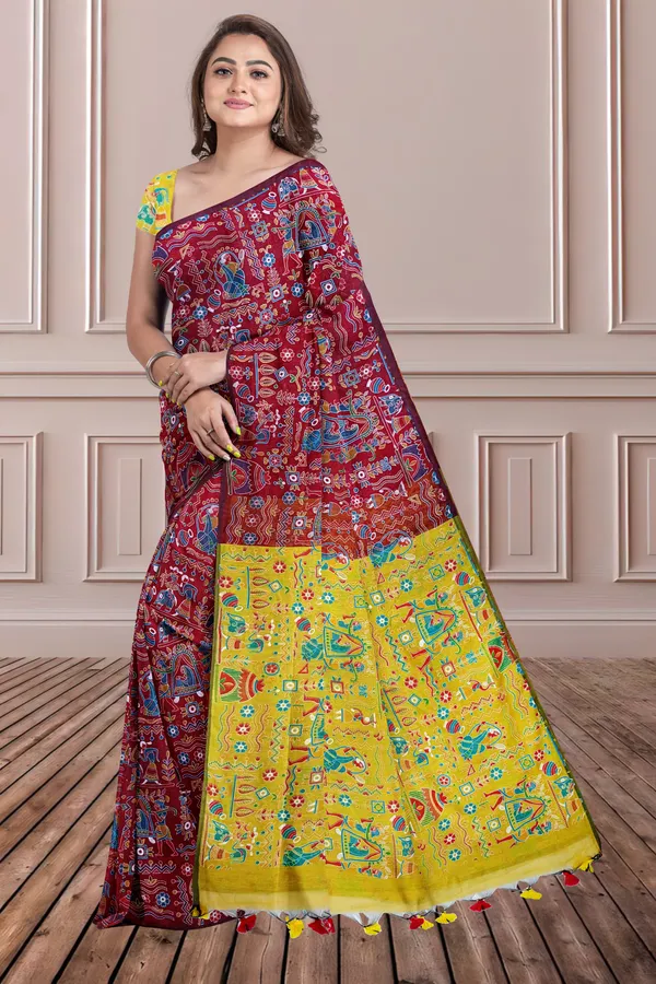 Maroon_Printed_Bollywood_Pure_Silk_Saree