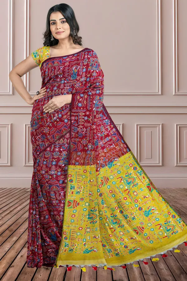 Maroon_Printed_Bollywood_Pure_Silk_Saree