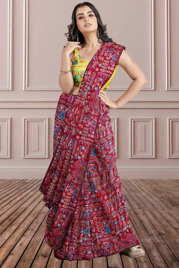 Maroon_Printed_Bollywood_Pure_Silk_Saree