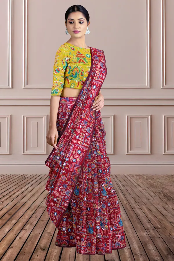 Maroon_Printed_Bollywood_Pure_Silk_Saree