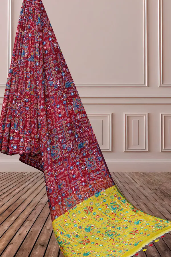 Maroon_Printed_Bollywood_Pure_Silk_Saree