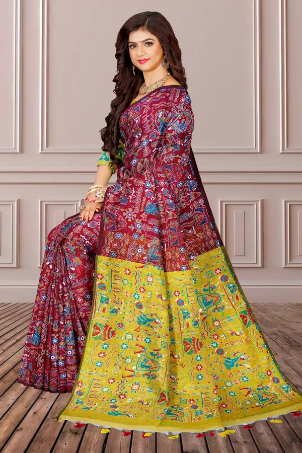 Maroon_Printed_Bollywood_Pure_Silk_Saree