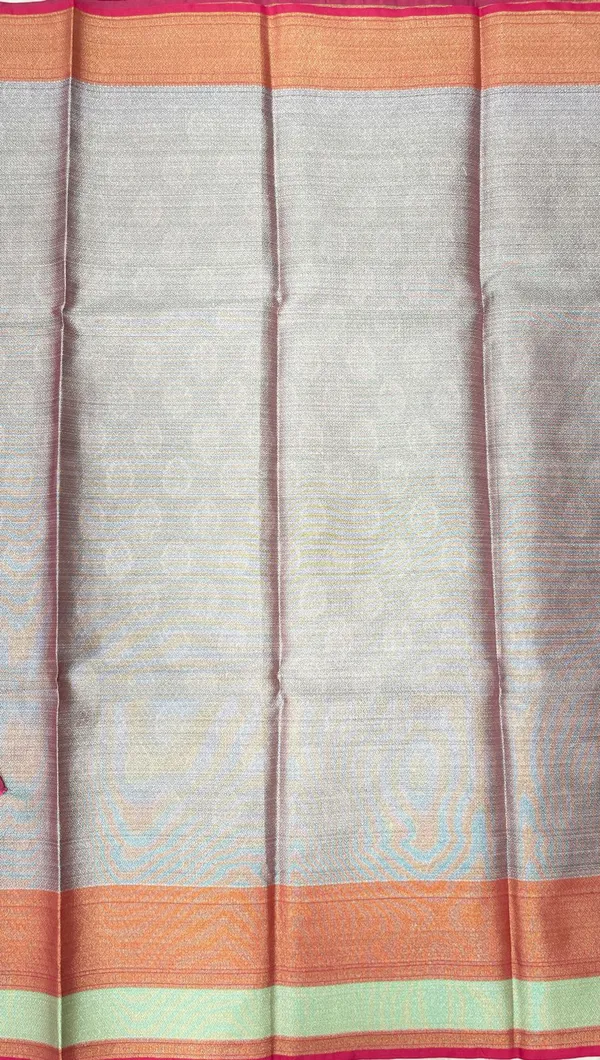 Humairah_Presents_Green_Organza_Silver_Zari_Floral_Booti_with_Contrast_Light_Purple_Floral_Booti_Pallu_and_Skirt_Zari_2D_Border_with_Light_Purple_Blouse